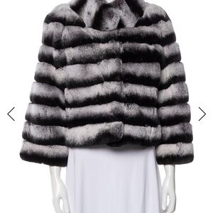 Chinchilla Style Black and Gray Fox Fur Jacket M